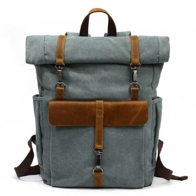 Canvas and Leather Roll-Top Vintage Backpack - More than a backpack