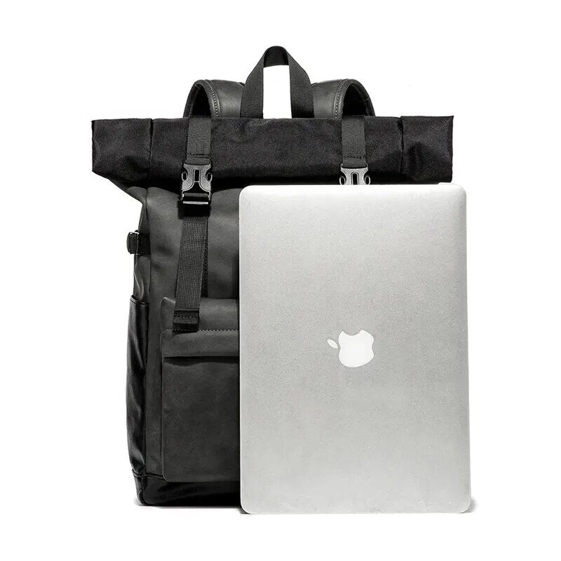 Faux Leather Waterproof Roll-top Backpack - More than a backpack