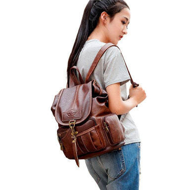 Vintage Faux Leather Drawstring Backpack - More than a backpack